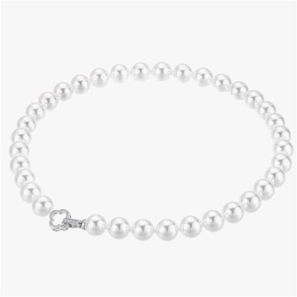 White Shell Pearl Necklace with Alloy Accent, 12mm Beads, Elegant Classic